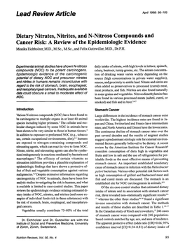 Dietary Nitrates, Nitrites, and N-Nitroso Compounds and Cancer Risk: a Review of the Epidemiologic Evidence Monika Eichholzer, M.D., M