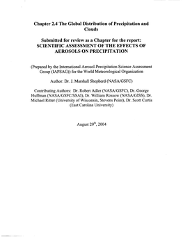 Chapter 2.4 the Global Distribution of Precipitation and Clouds Submitted