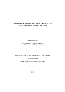 International Air Transport Liberalizaton in East Asia: a Regional Approach to Reform