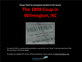 The 1898 Coup in Wilmington, NC
