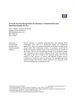 Towards Practical Design Rules for Quantum Communications and Quantum Imaging Devices