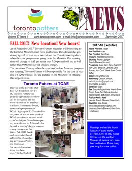 Toronto Potters September 2017 Newsletter