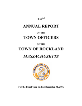 Annual Report Town Officers Town of Rockland Massachusetts