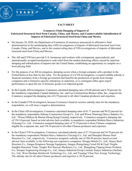 FACT SHEET Commerce Finds Dumping of Imports of Fabricated