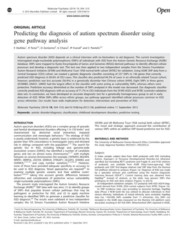 Predicting the Diagnosis of Autism Spectrum Disorder Using Gene Pathway Analysis