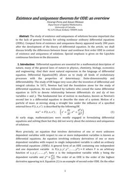 Existence and Uniqueness Theorem For