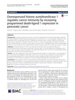 Overexpressed Histone Acetyltransferase 1 Regulates