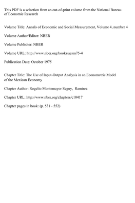 The Use of Input-Output Analysis in an Econometric Model of the Mexican Economy