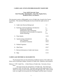 Caddo Lake Annotated Bibliography March 2005