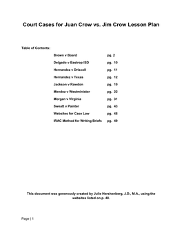 Court Cases for Juan Crow Vs. Jim Crow Lesson Plan