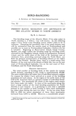 Present Range, Migration and Abundance of the Atlantic Murre in North America'