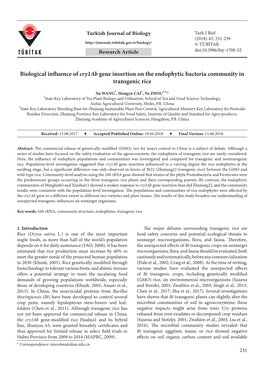 Biological Influence of Cry1ab Gene Insertion on the Endophytic Bacteria Community in Transgenic Rice