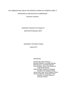 The Cimbasso and Tuba in the Operatic Works of Giuseppe Verdi: A