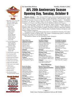 AFL 20Th Anniversary Season Opening Day, Tuesday, October 9