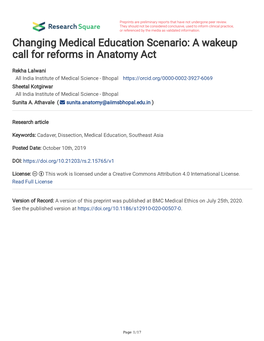 A Wakeup Call for Reforms in Anatomy Act