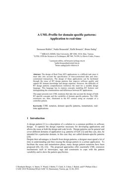 A UML Profile for Domain Specific Patterns: Application to Real-Time 33