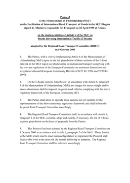 Protocol to the Memorandum of Understanding (Mou) on The