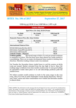 IBTEX No. 196 of 2017 September 27, 2017