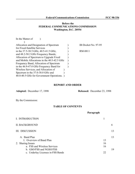 Federal Communications Commission FCC 98-336 Before the FEDERAL