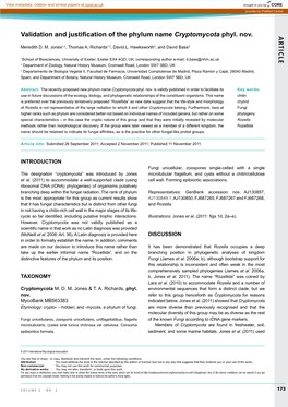 AR TICLE Validation and Justification of the Phylum Name