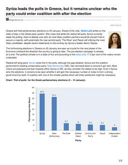 Syriza Leads the Polls in Greece, but It Remains Unclear Who the Party Could Enter Coalition with After the Election