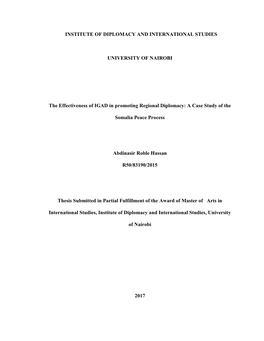 The Effectiveness of IGAD in Promoting Regional Diplomacy: a Case Study of the Somalia Peace Process