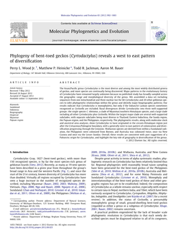 Cyrtodactylus) Reveals a West to East Pattern of Diversiﬁcation ⇑ Perry L