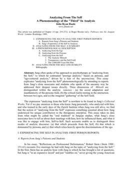 Analyzing from the Self a Phenomenology of the "Third" in Analysis John Ryan Haule