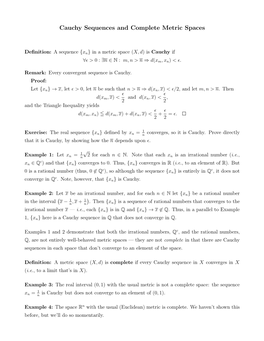 Cauchy Sequences and Complete Metric Spaces