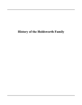 History of the Holdsworth Family Contents