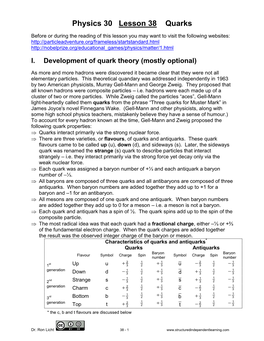 Physics 30 Lesson 38 Quarks