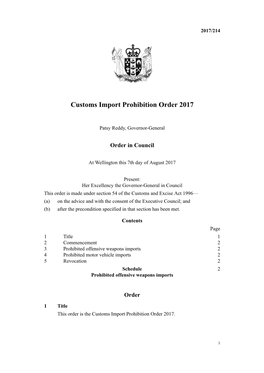 Customs Import Prohibition Order 2017