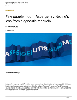 Few People Mourn Asperger Syndrome's Loss from Diagnostic