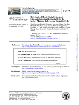 Diet-Derived Short Chain Fatty Acids Stimulate Intestinal Epithelial Cells to Induce Mucosal Tolerogenic Dendritic Cells