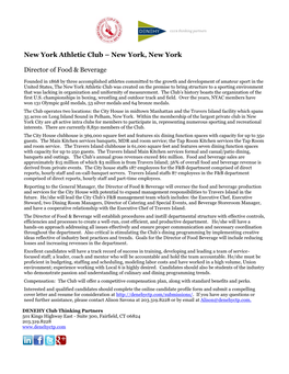 New York Athletic Club – New York, New York Director of Food