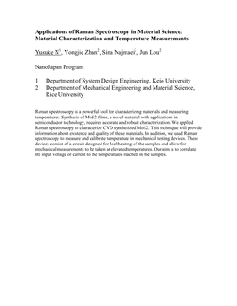 Applications of Raman Spectroscopy in Material Science: Material Characterization and Temperature Measurements