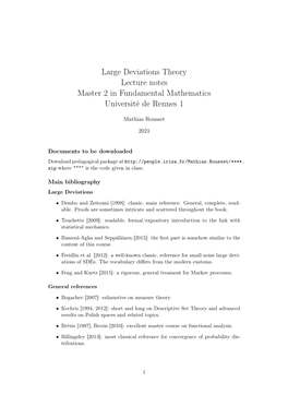 Large Deviations Theory Lecture Notes Master 2 in Fundamental Mathematics Université De Rennes 1