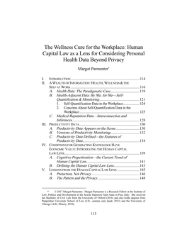 The Wellness Cure for the Workplace: Human Capital Law As a Lens for Considering Personal Health Data Beyond Privacy