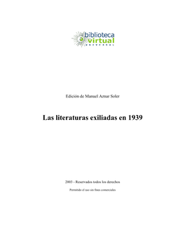 Las Literaturas Exiliadas En 1939