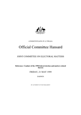 Official Committee Hansard  JOINT COMMITTEE on ELECTORAL MATTERS