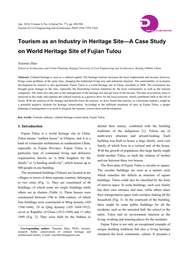 Tourism As an Industry in Heritage Site—A Case Study on World Heritage Site of Fujian Tulou