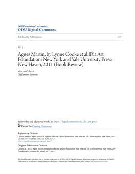 Agnes Martin, by Lynne Cooke Et Al. Dia Art Foundation: New York and Yale University Press: New Haven, 2011 (Book Review) Vittorio Colaizzi Old Dominion University