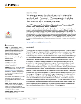 Whole-Genome Duplication and Molecular Evolution in Cornus L. (Cornaceae) – Insights from Transcriptome Sequences