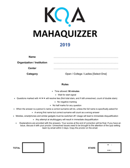 Mahaquizzer 2019 – Karnataka Quiz Association Page 2 of 12