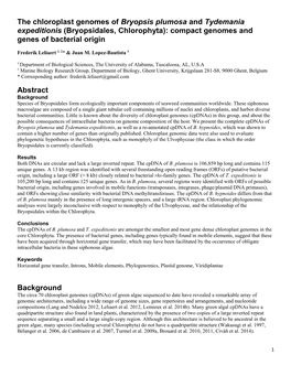 The Chloroplast Genomes of Bryopsis Plumosa and Tydemania Expeditionis (Bryopsidales, Chlorophyta): Compact Genomes and Genes of Bacterial Origin