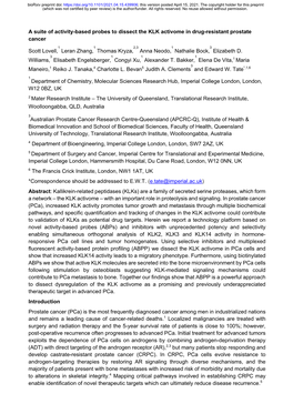 A Suite of Activity-Based Probes to Dissect the KLK Activome in Drug-Resistant Prostate Cancer