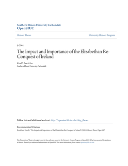 The Impact and Importance of the Elizabethan Re-Conquest of Ireland