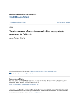 The Development of an Environmental Ethics Undergraduate Curriculum for California