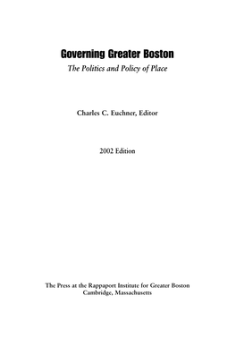 Governing Greater Boston: the Politics and Policy of Place