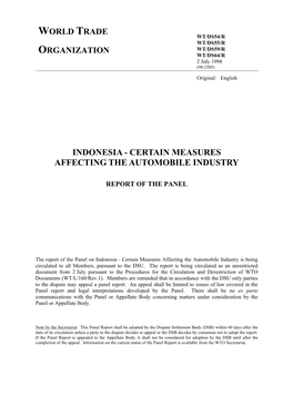 Indonesia - Certain Measures Affecting the Automobile Industry
